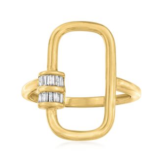 Ross-Simons Tapered Baguette Diamond Oval Carabiner-Link Ring in 18kt Gold Over Sterling