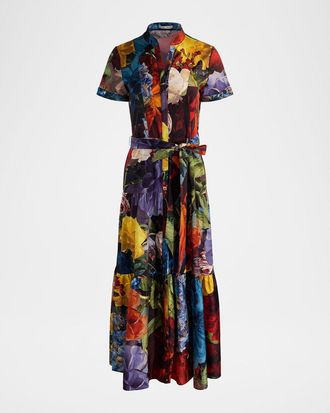 Alice & Olivia Flourish Lucy Roll-Sleeve Midi Dress