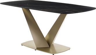 Vente-Unique Mesa de comedor para 6 personas de cer&aacute;mica, vidrio templado y metal dorado - Efecto m&aacute;rmol negro - PORELIMA de Maison C&eacute;phy
