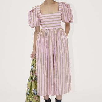 Stine Goya Womens Blouson Sleeve Midi Dress in Pink Cotton - Size Small