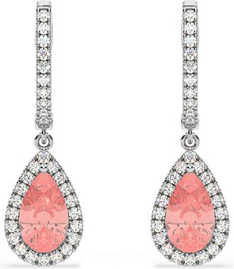 The Diamond Store Diana Pink Lab Diamond 2.60ct Pear Halo Drop Earrings in 18K White Gold - Elara Collection
