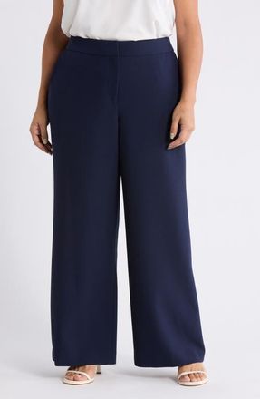 Tahari by ASL Stretch Straight Leg Pants in Deep Navy at Nordstrom, Size 16W