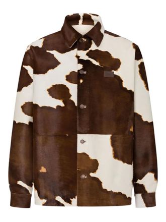Moschino cow-print button-up jacket - men - CALFSKIN - 50 - Brown