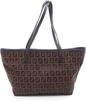 Fendi Black Brown Canvas Leather Tote Bag (Pre-Owned)