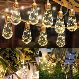 OEM Cadena De Luces Solares Para Exteriores, 8,3 Metros, 16 Luces, Cuerda De C&aacute;&ntilde;amo Vintage, Luz Led Para Patio, Luz Decorativa Navide&ntilde;a Impermeable