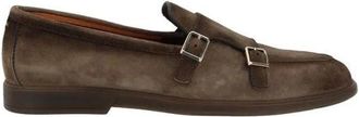 Santoni Metalen Gesp Leren Loafers met Blokhak - Heren - Loafers - Bruin - 45 EU - Leer - Schoenen