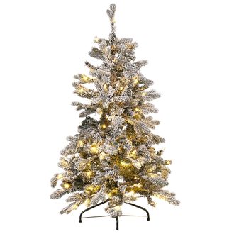 Beliani &Aacute;rbol De Navidad Artificial Blanco Nieve Sint&eacute;tica 120 Cm Ramas Con Bisagras Pre Iluminado Festividad Tatlow