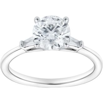LuvMyJewelry Piper 14K White Gold Round Cut Lab Grown Diamond Tapered Baguettes Engagement Ring - 1.05 Ct at Nordstrom, Size 7