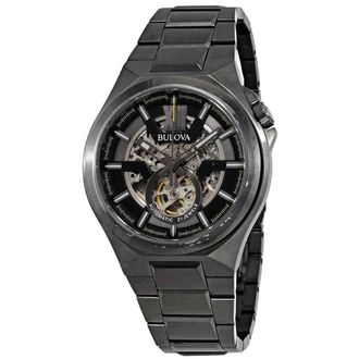 Bulova Classic Automatic Gunmetal Skeleton Dial Mens Watch 98A179