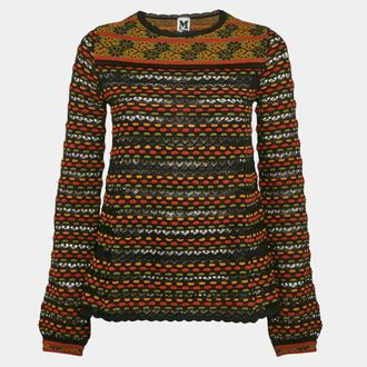 M Missoni Black/Orange Floral Perforated Knit Top S