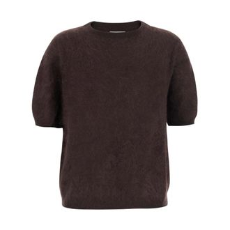 Soft Goat Geborsteld trui met korte mouwen - Dames - Truien - Bruin - Maat: S Wol