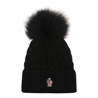 Moncler Gebreide Beanie Muts - Dames - Hoeden - Zwart - ONE Size - Wol - Accessoires