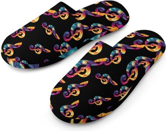 Generic Music Note Colored Mens Flannel Slipper Soft Comfy House Shoes Non Slip Winter Warm Indoor Outdoor Slippers