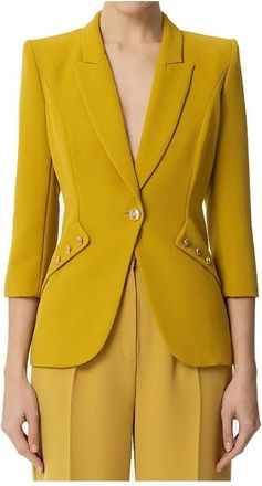 Elisabetta Franchi Double-breasted Crepe Blazer - Dames - Blazers - Geel - S - Polyester - Jassen