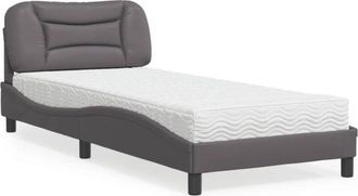 vidaXL Cama Con Colch&oacute;n Cuero Sint&eacute;tico Gris 80x200 Cm Vidaxl