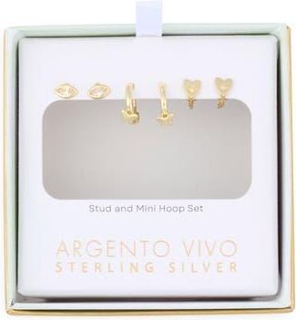 Argento Vivo Set of 3 Stud & Huggie Hoop Drop Earrings in Gold at Nordstrom Rack