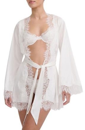 Kat The Label Olivia Lace Trim Robe in Ivory at Nordstrom, Size Medium