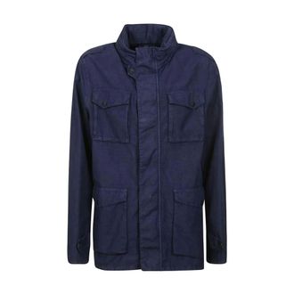 Herno Chaqueta de Campo de Lino Azul con Bolsillos M&uacute;ltiples - Jackets - Hombre - Azul - M