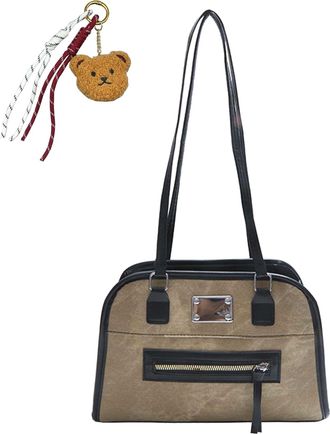 Generic Womens Large Capacity Leather Shoulder Bag, Ladies Stylish Versatile Commute Backpack, Casual Lightweight Handbag with Chic Pendant for Travel Work (K