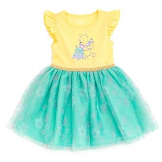 Disney Winnie the Pooh Short Sleeve Tutu Dress in Yellow Mint Pooh at Nordstrom, Size 24M