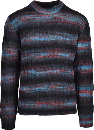 Roberto Collina Black/Blue Cable Knit Wool-Blend Crewneck Sweater
