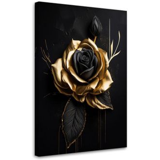Artgeist Quadro su tela, Rosa dorata su sfondo nero - 40x60