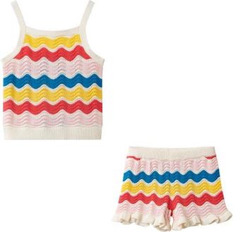 Andy & Evan Sunshine Ripple Crochet Top & Shorts Set in Wha at Nordstrom, Size 4Y