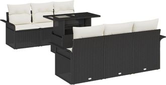 vidaXL Garden Sofa Set with Cushion 7 pcs Black Poly rattan Vidaxl