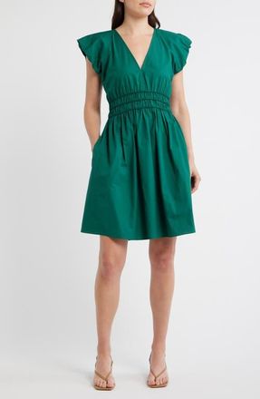 Boss Orange by Hugo Boss Ruffle Sleeve Cotton Poplin Dress in Amazonite at Nordstrom, Size 18