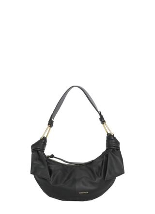 Coccinelle Crescent-Shaped Leather Shoulder Bag With Gold Accents