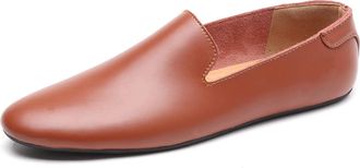 Generic Mens Loafers Tuxedo Toafers Pointed Toe Genuine Leather Flat Heel Lightweight Anti-Slip Party Slip-on(Brown,7.5 UK)