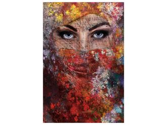 Schubiger M&ouml;bel Digitaldruck auf Glas Frau Hinter Buntem Schleier