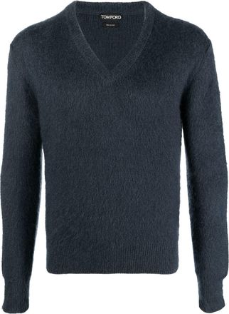 Tom Ford V-neck knitted jumper - men - Silk/Mohair/Wool - 46 - Blue