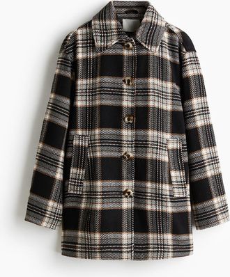 H&M Oversized Coat in Black/plaid at Nordstrom, Size Xx-Small