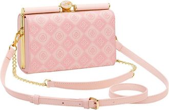 Generic Luxury Clutch Handbag, Pink Pattern Crossbody with Crystal Clasp, Gold Chain Strap, Premium Gift Box