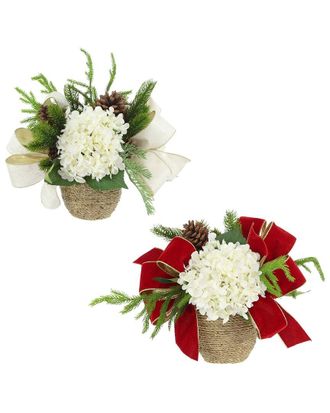 Creative Displays Inc. Set Of 2 Christmas Holiday Arrangements With Hydrangeas & Bows