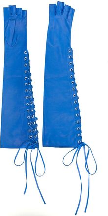 Manokhi lace-up fingerless leather gloves - women - Leather - 6.5 - Blue