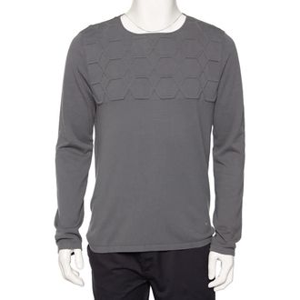 Emporio Armani Grey Embossed Knit Round Neck Sweater