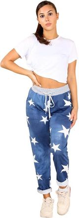 Generic Faozo Womens Italian Printed Turn Up Trouser - Ladies Floral Elasticated Waistband Causal Summer Drawstring Pant with Side Pockets Gym Running Workout