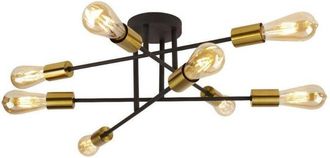 Searchlight Searchlight Armstrong 8 Light Semi Flush Ceiling Light Matt Black, Satin Brass, E27