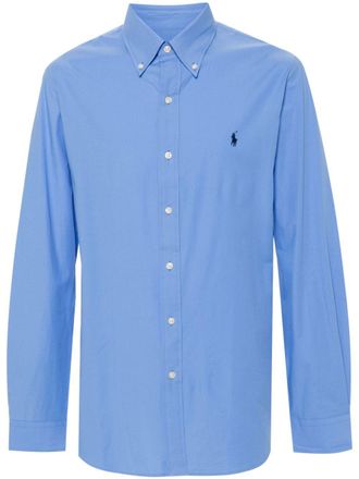 Polo Ralph Lauren Polo Pony-embroidered poplin shirt - men - Elastane/Cotton - S - Blue