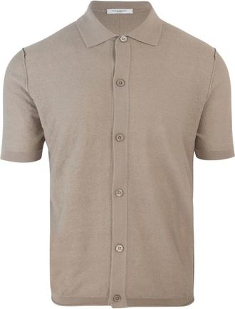 Paolo Pecora Cardigans, male, Beige, Size: 2XL Regular Fit Knit Shirt Button Front