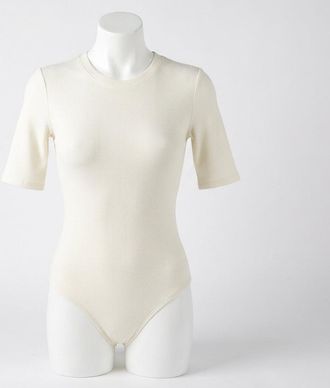 Spanx Suit Yourself Ribbed Crew Neck Short Sleeve Bodysuit In Parchment