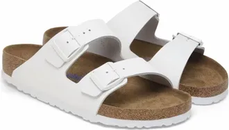Birkenstock Womens Arizona Soft Footbed Leather Sandal In White