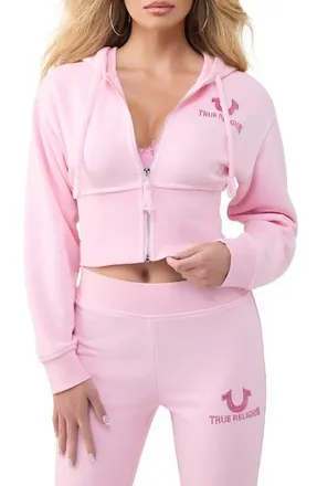 True Religion Big T Wide Waistband Full Zip Hoodie in Orchid Pink at Nordstrom, Size Xx-Large