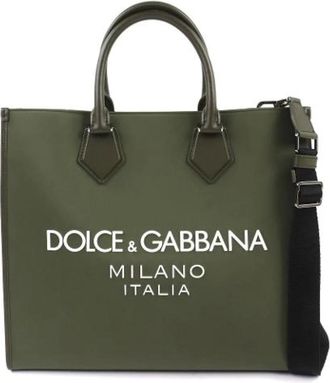 Dolce & Gabbana Pre-owned Tote Bags, male, Green, Size: ONE SIZE Pre-owned Nylon Shoulder Tote Bag