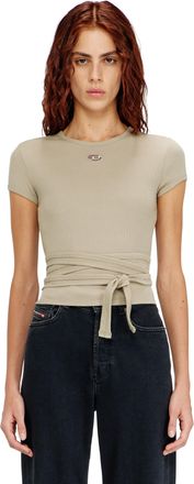 Diesel Ribbed top with wrap-around laces - T-Shirts - Woman - Beige
