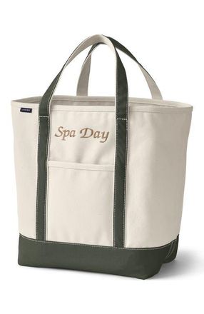 Lands End Open Top Canvas Tote Bag in Natural/dark Olive Green at Nordstrom, Size Medium