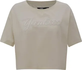 Pro Standard Womens Yankees Embroidery Patch Crop Tee In Beige