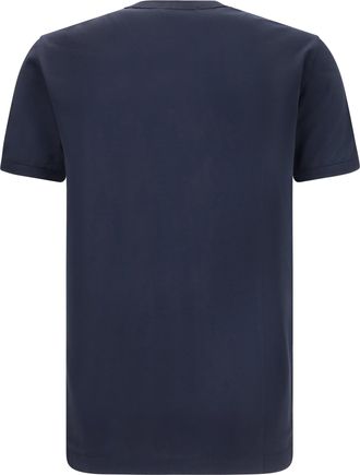 Dolce & Gabbana Mens Cotton T-Shirt With Logo Plaque Blu Scurissimo 1 T-Shirts And Polos